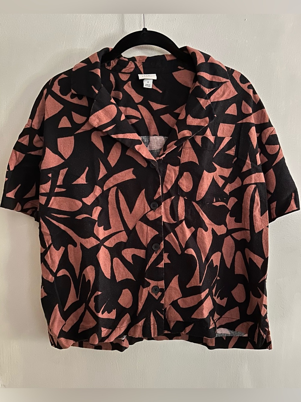 A New Day Linen Blend Abstract Print Camp Button Down Shirt Size Small